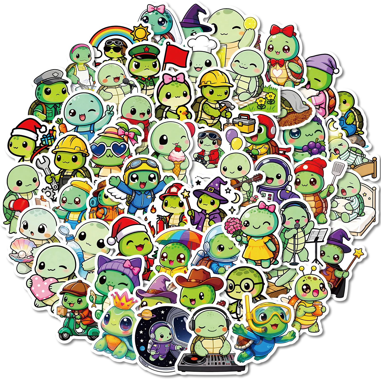 

56pcs Cute Cartoon Turtle Graffiti Stickers Scrapbooking Phone Laptop Guitar Suitcase Water Bottle Waterproof Sticker DIY for Kid Friendly
