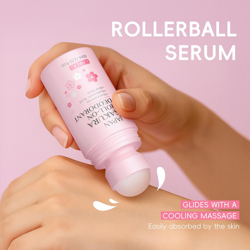Cherry Blossom Roll On Deodorant 60ml Travel Size Antiperspirant 24h Odor Control Sweat Protection Long Lasting Fresh Scent Port