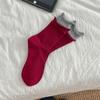 Women's Spring and Autumn Color Matching Double Collar Color Pure Cotton Boneless Tube Pile Socks