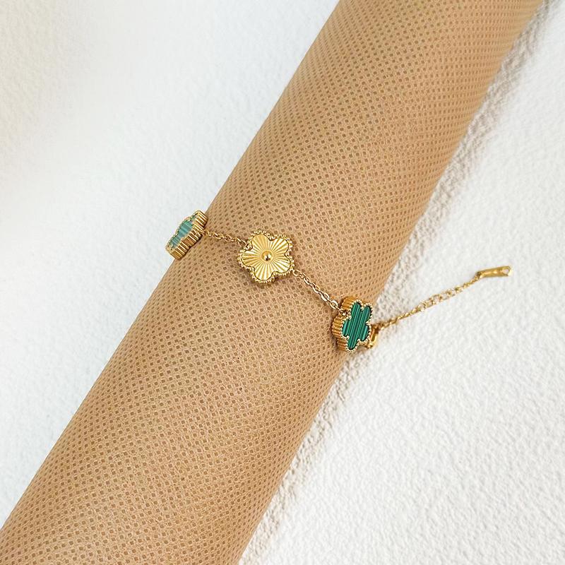 Clover Women's Hand Bracelets Flower Mothers Day Double Sided Stainless Steel Bracelet Charm Fashion Zircon Accessories Gifts