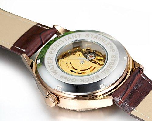 JewelryWe Herrenuhr mit Lederarmband, Klassisches und Schlichtes Design, Mechanisches Uhrwerk mit römischen Ziffern, Perfekt für Weihnachten oder Valentinstag