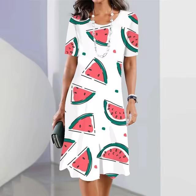 Elegantes Damen-Sommerkleid mit 3D-Geometrie-Streifenmuster, kurzärmelig