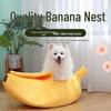 Banana-Shaped Easy-Clean Semi-Closed Pet Bed with Blanket for Cats and Dogs, All-Season