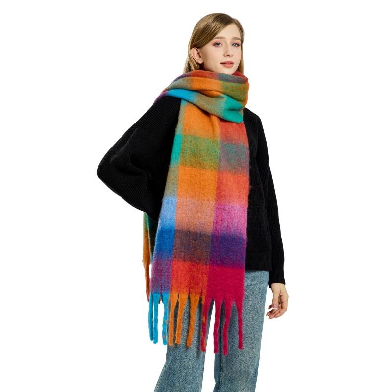 Premium color plaid scarf women's winter warm scarf mohair thickened scarf versatile shawl