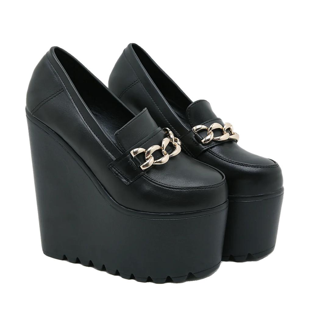 New Muffin Bottom Women's Shoes Wedge Heel Round Head 16CM Super High Heel Shoes Fashion Patent Leather Increase Women's Shoes