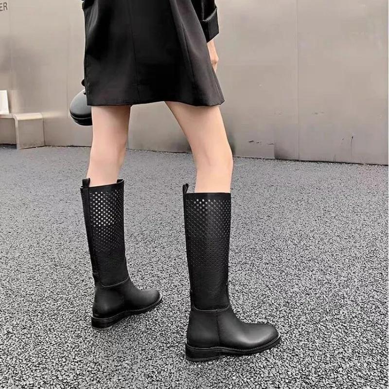 Ladies Shoes on Sale High Quality Sleeve Women's Boots Autumn Round Toe Solid High Tube Low Heels Fashion Boots Zapatos De Mujer