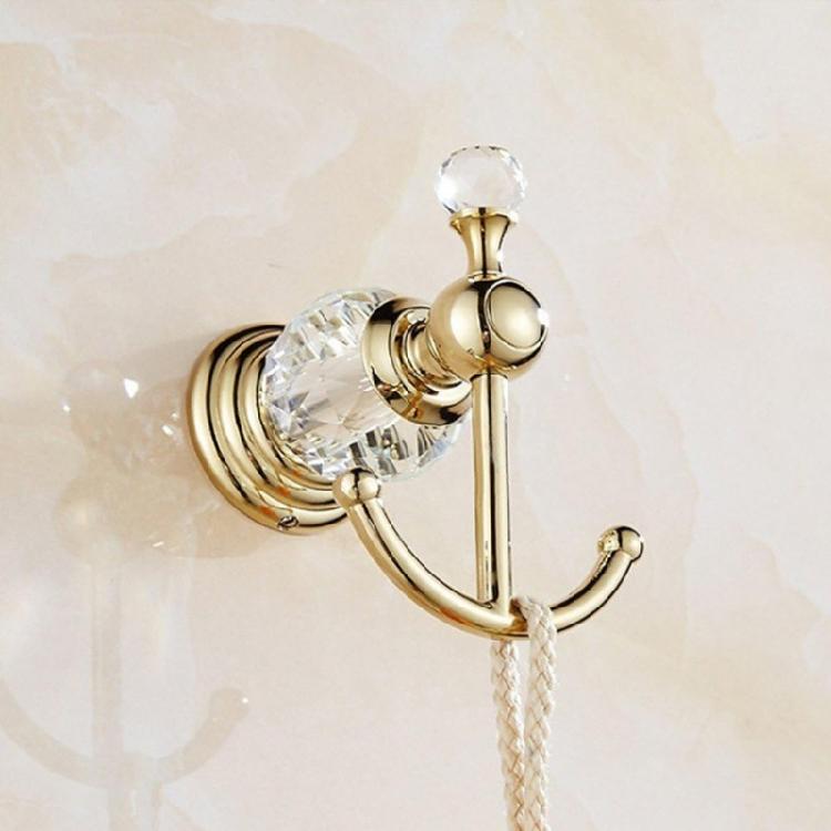 Golden Crystal Embellished Hanger Easy Installation Wall Mounted Modern Hook for Bathroom Kitchen Washroom