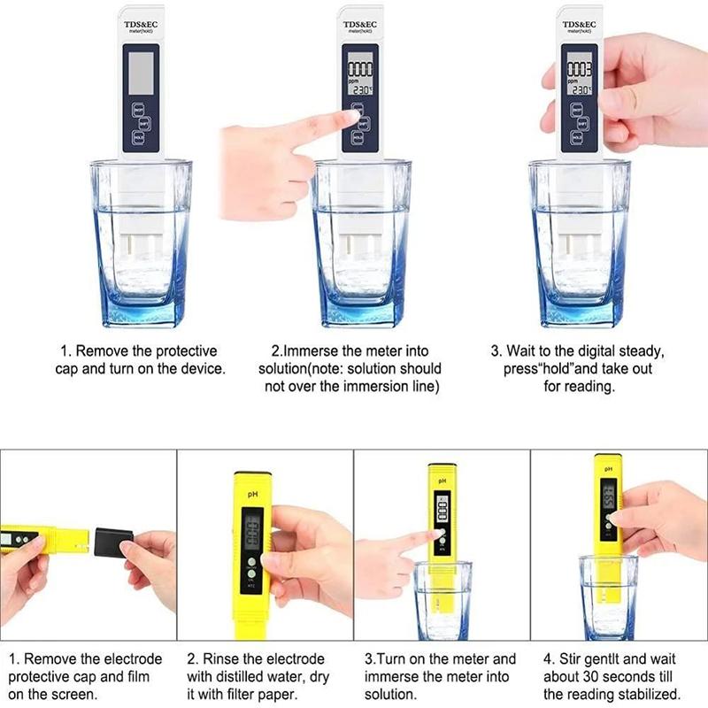 Digital PH and TDS Meter Automatic Calibration Tester 0-14 PH Meter Tester 0-9990PPM TDS&EC Water Purity PPM Water Quality Meter
