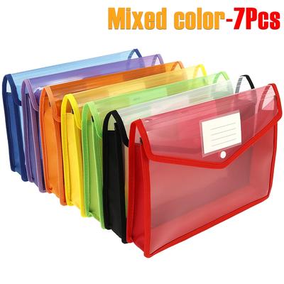 7Pcs A4 Plastic Wallet Folder Envelope Large Capacity Clear Waterproof Document Bag with Snap Button & Card Slot File Organizer