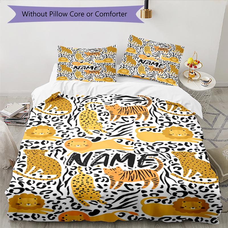 3pcs Custom Name Lion Bedding Set Duvet Cover Closure Includes 1 Duvet Cover & 2 Pillowcases, Soft and Comfortable for All Seasons.