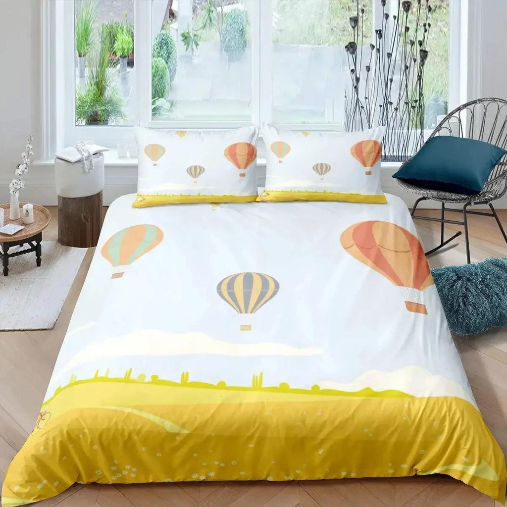 Hot Air Balloon Duvet Cover Set Romantic Balloon Bedding Set Extreme Sports Games Comforter Cover Romantic Trip Twin Quilt Cover