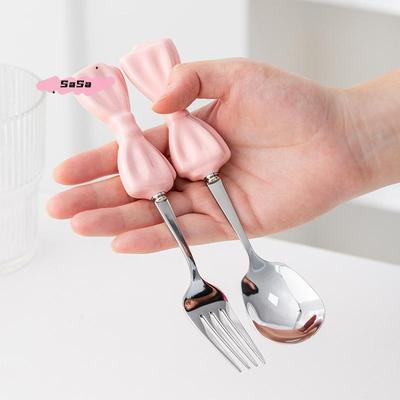 Portable Bow-Shaped Stainless Steel Cutlery Set Travel Flatware with Fork Spoon Chopsticks Storage Box Included