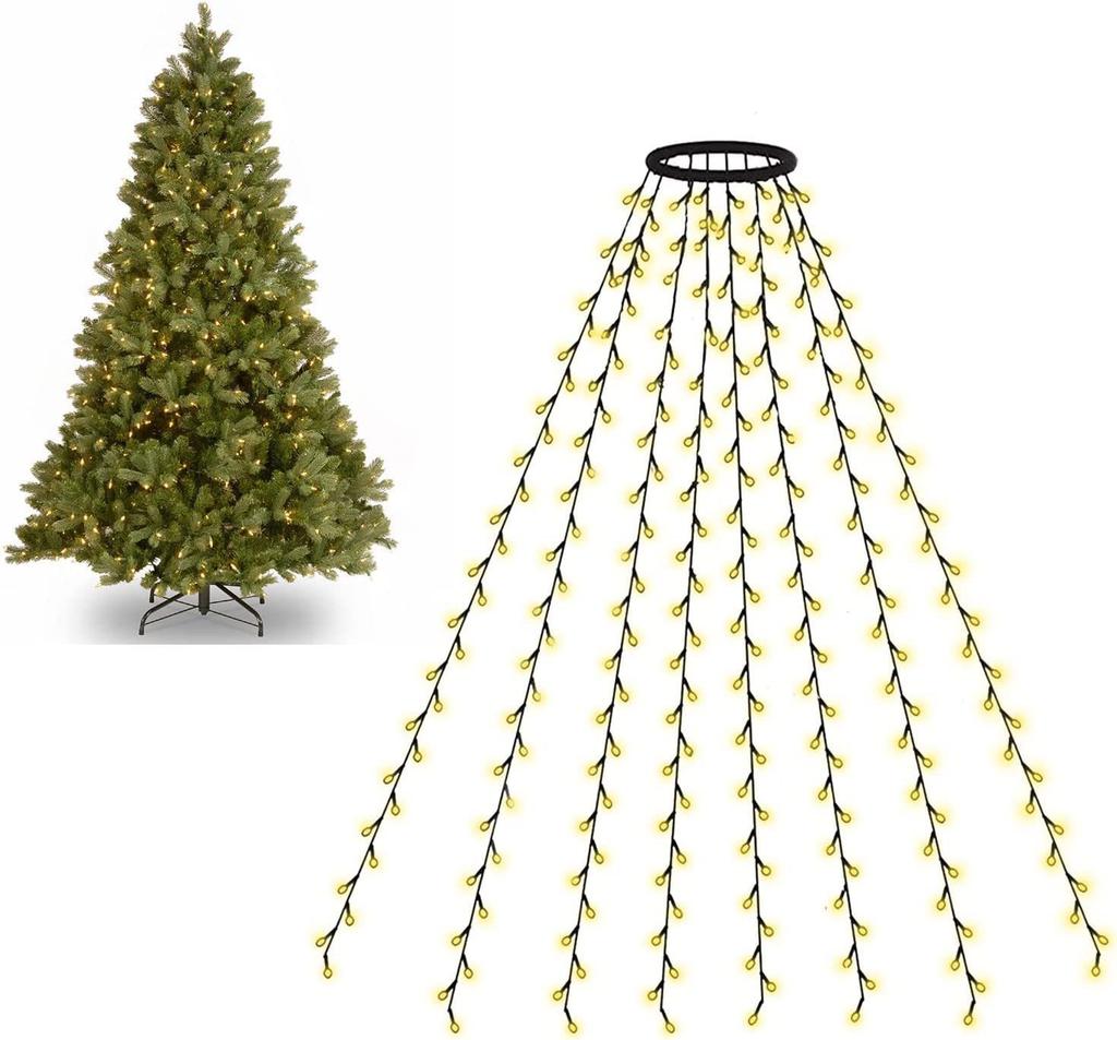200/280LED Star Waterfall Light Outdoor Fairy String Light Christmas Tree Circular Top Light for Home Navidad Natal New Year2026