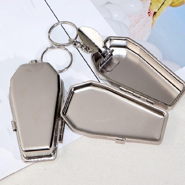 Stainless Steel Coffin Shape Keychain Ashtray Organiser Portable Outdoor Accessory With Secure Storage Compartment