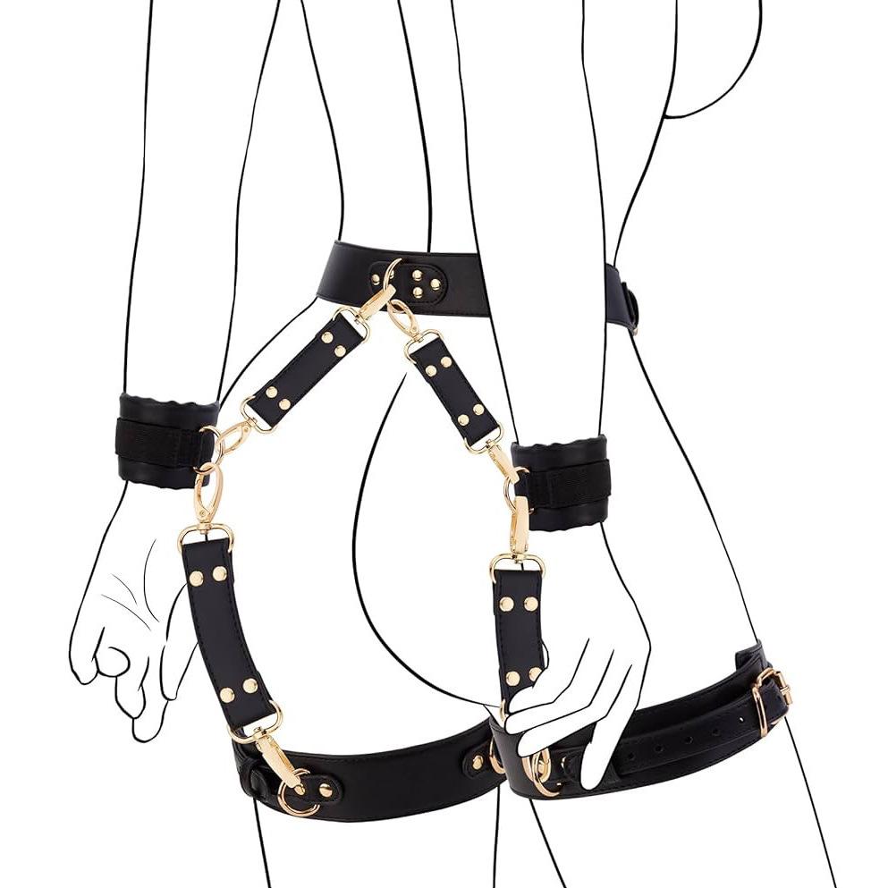 Bondage Handcuffs Thigh Cuff Sex Toy Set Sexy Adult Female Open Leg Hand Restraint Sextoy Kits Eye Patch Waist Strap System