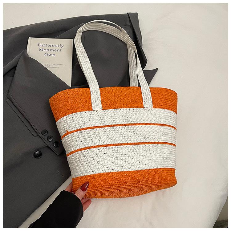 Striped large-capacity straw bag women's new summer woven shoulder bag seaside vacation beach bag