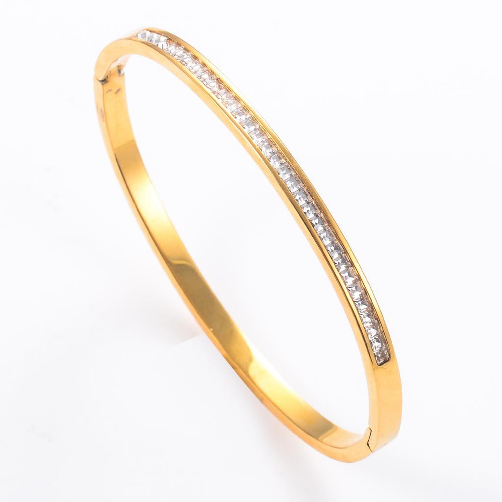 3.6mm Wide Open Bangle Stainless Steel Inlaid Zircon Bracelet Dainty Bracelets Trendy Jewelry Women Girl Gifts Waterproof