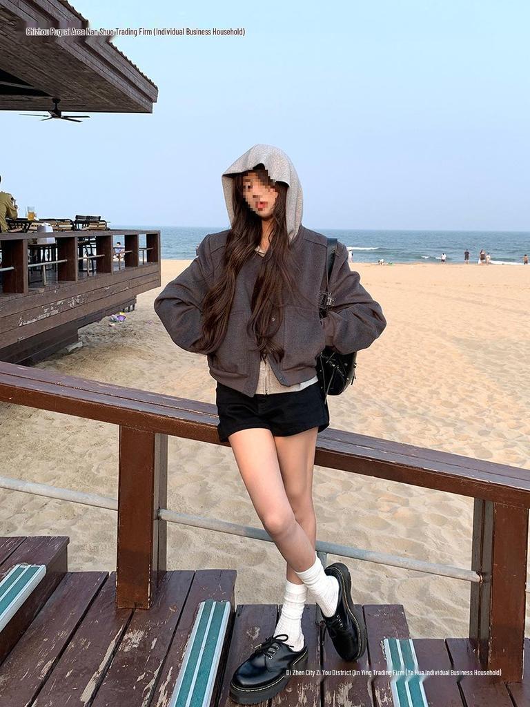 Graue Damen-Baseballjacke im koreanischen Stil - Frühling/Herbst 2025, altersreduzierend, lässig und trendig