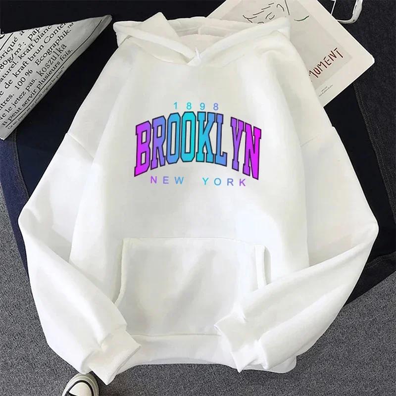 Brooklyn Print Hoodie for Woman High Grade Urban Casual Fashion Hooded Sweatshirt Girl Daily Home Outdoor Comfort Loose Pullover