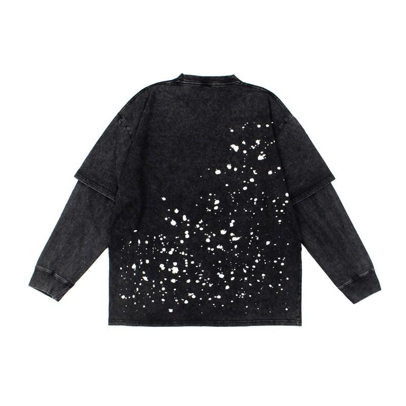 American High Street Oversize Long Sleeve T-Shirt Splash Ink Print Mock Two-Piece Cotton Blend Fall 2025