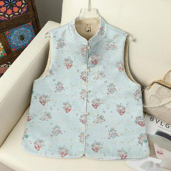 Spring 2026 Embroidered Vest with Frog Buttons - Elegant Chinese National Style for Mothers Large
