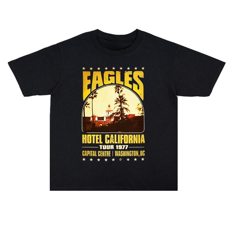 Comfortable season Pop The Eagles Rock California Hotel Bedrukt T-shirt Losse Korte Mouw Heren en Dames Street Katoen Comfortabel L