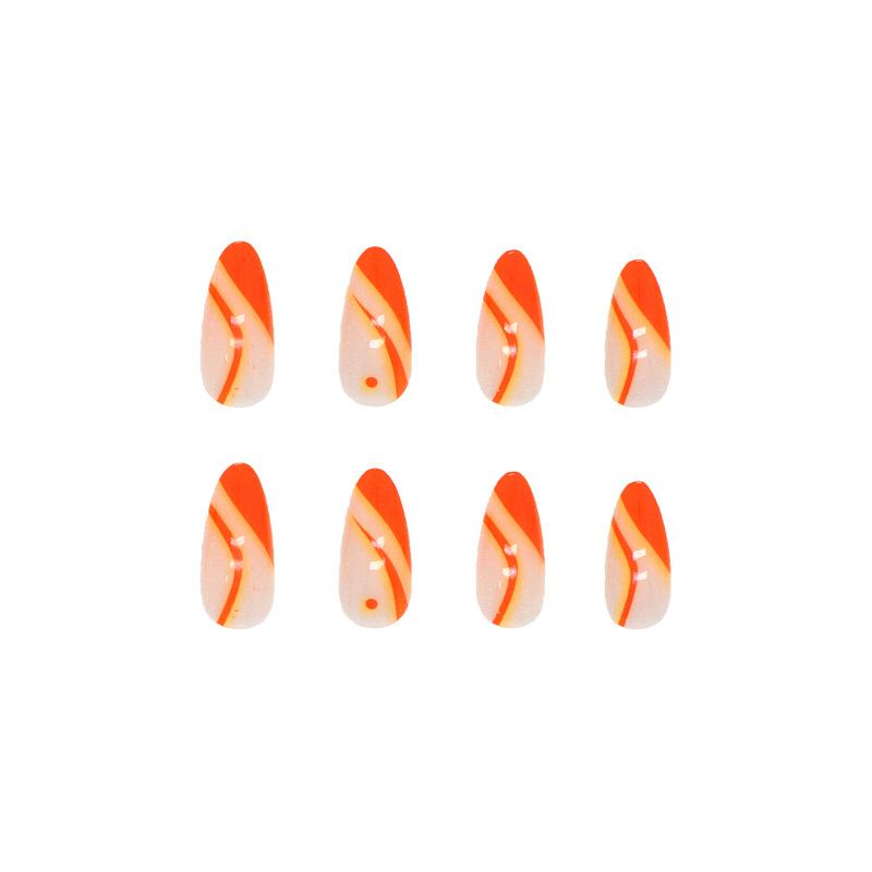 Artificial Nails Simple French Bright Orange Nail Art Nail Tips Ins False Nails 24 Pieces