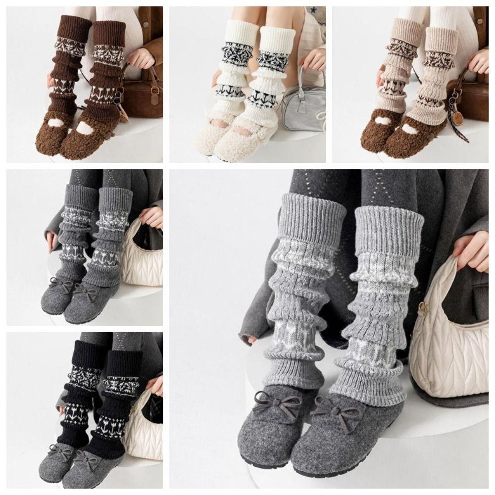 Fair Isle Style Calf Socks Cashmere Blend Leg Cuffs Slouch Leg Warmers Autumn Winter Wear