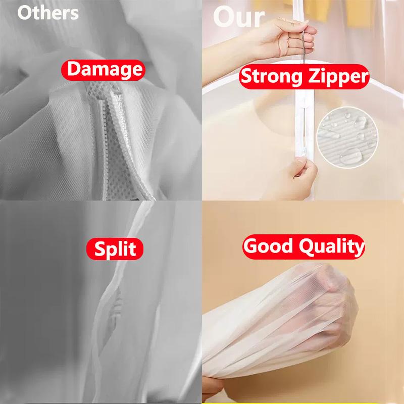 5pcs Clothes Hanging Dust Cover Wedding Dress Cover Suit Coat Storage Bag Transparent Fully Enclosed Clothes Cover With Zipper