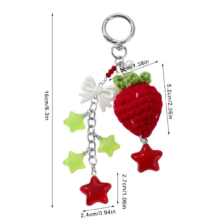 Adorable Crochet Berry Keychain With Bows Bag Accessory Bag Pendant Decors Bag Charm Fashion Keyring For Gifting