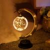 LED Table Lamp Hemp Rope Wrought Iron Moon Ball Decorative Bedside Night Lamp for Children Holiday Party Gift