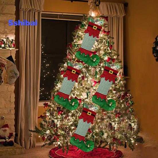 Christmas Elf Stocking Large Capacity Adorable Reusable Holiday Decoration Xmas Tree Kids Gift Candy Bag Hanging Sock Pendant Party Supplies