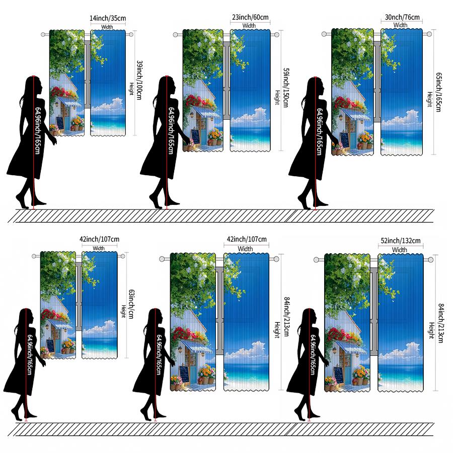 2pcs- Sea-view Room Landscape Printed Curtains   Pole Bag Curtains   Christmas Decorations   Home Decorations   Room Decorations