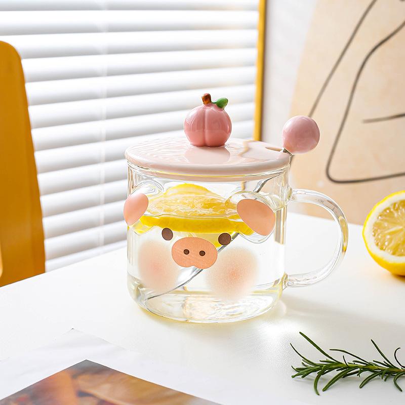 Creative Cute Cartoon Cute Pig Cute Dog High Borosilicate Glass Mug Cup Coffee Cup Water Cup Couple Breakfast Cup