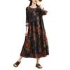 Bomull Vintage Tryck Blommor Klänningar Kvinnor Casual Lös Långärmad Klänning Femme Robe Vestidos Elegant Vår Höst Kläder