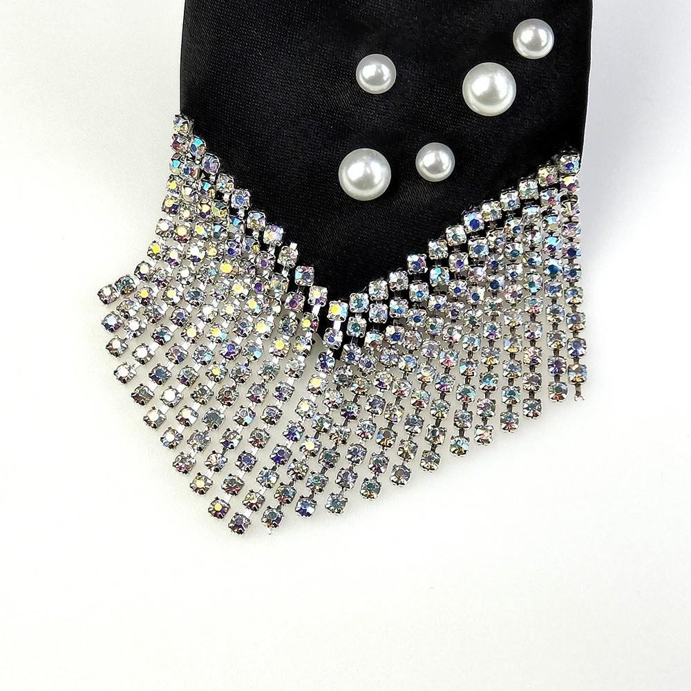 Rhinestone Pearls Tie Black Decoration Shirt Tie Temperament Hand-beaded Long Necktie Daily