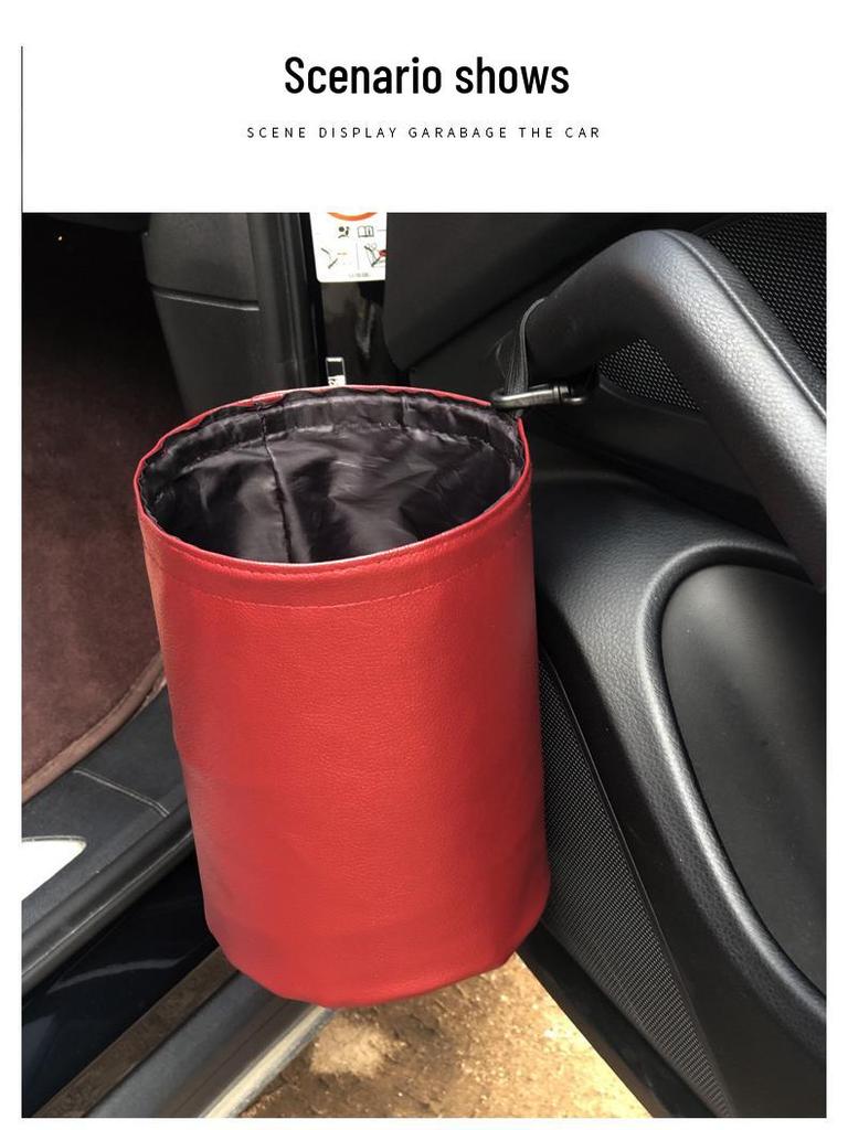2020 Multi-Purpose Leather Car Door & Seat Back Foldable Trash Can Storage Box, Waterproof and Hanging.