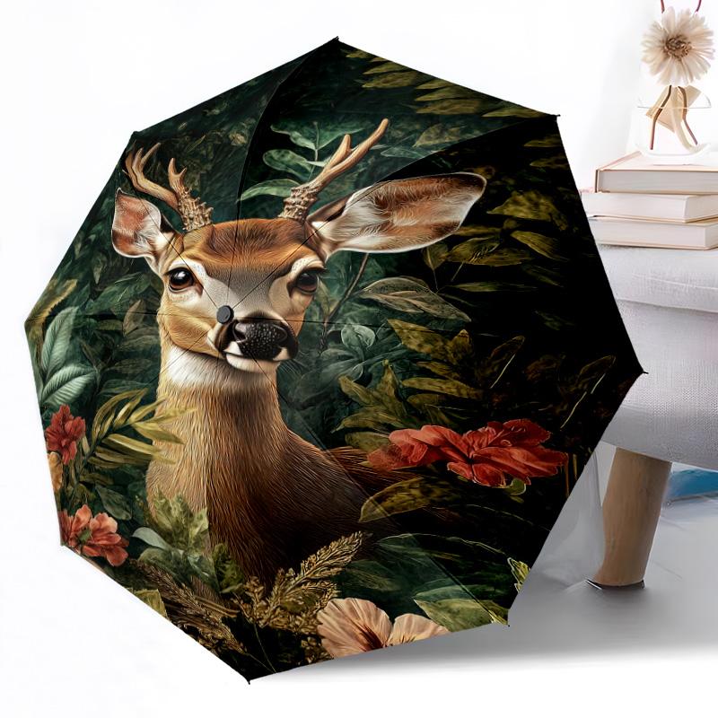 Forest Deer Skull Outdoor Automatic Umbrella Sturdy 8 Rib Durable Plastic Iron Outdoor Daily Use Outdoor Accessory Perfect Gift Friends