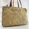 Prada Quilted Tessuto Nylon Tote Boston Bag Handbag One Shoulder Brown Beige Leather Triangle Logo Plate