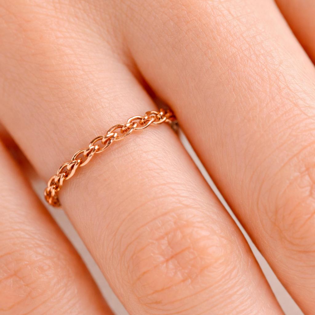 Pure Copper Chain Ring, Minimalist Stacking Ring, Handmade Copper Link Band, Adjustable Boho Jewelry, Dainty Everyday Ring