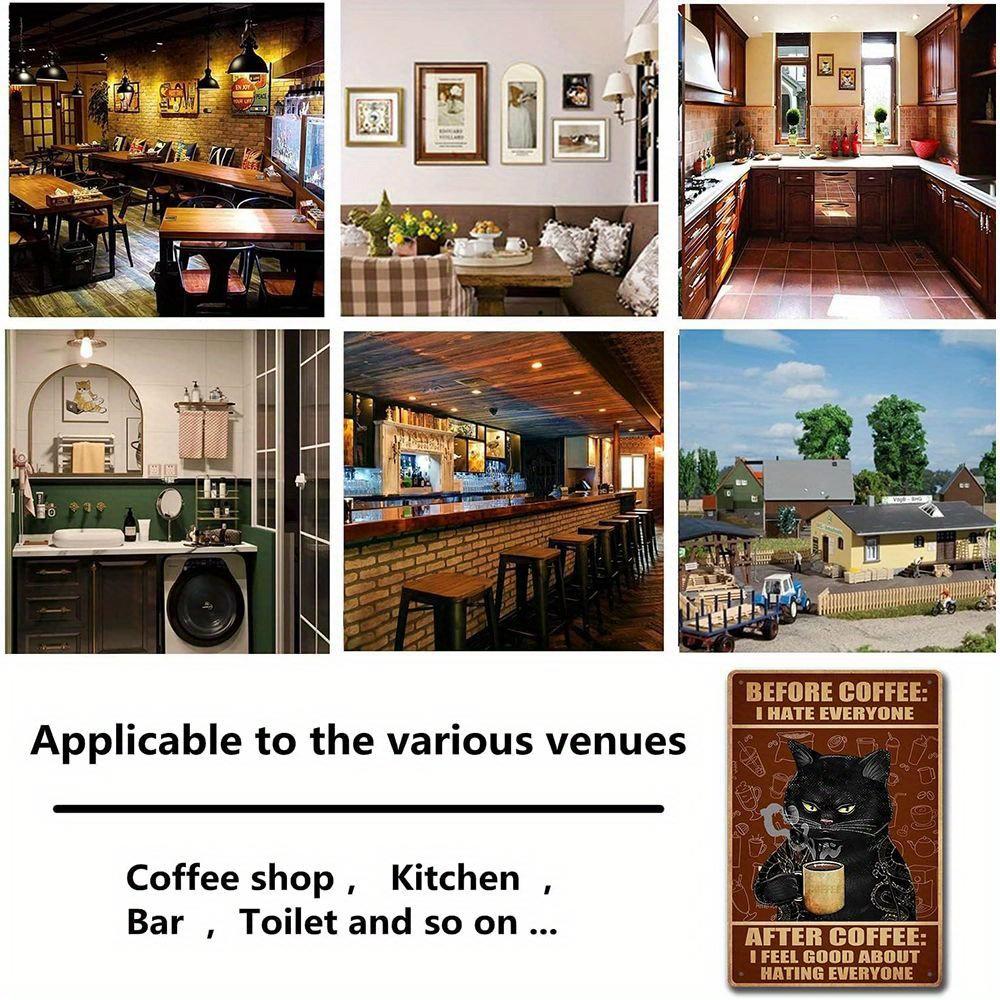 Vintage Coffee Cat Sign - Humorous 8x12 Inch Retro Kitchen Decor for Feline Fans