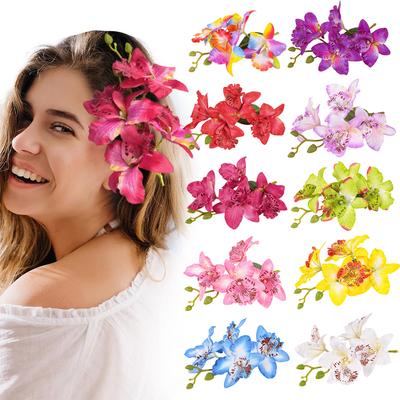 Hawaiian Artificail Orchid Hair Clip Summer Beach Hair Decoration Bohemian Flower Hair Accessory for Women and Girls