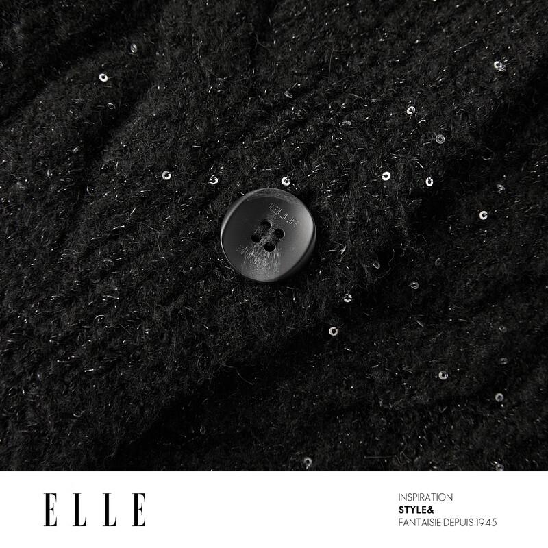 ELLE Women's Sequin V-Neck Merino Wool Cardigan