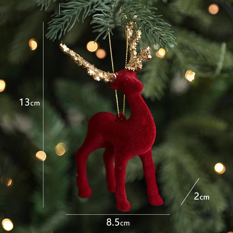 

Red Flocking Christmas Bow Wreath Bell Christmas Tree Snowfall Elk Pendant Hanging Ornament Navidad 2025 Noel Home Party Decor