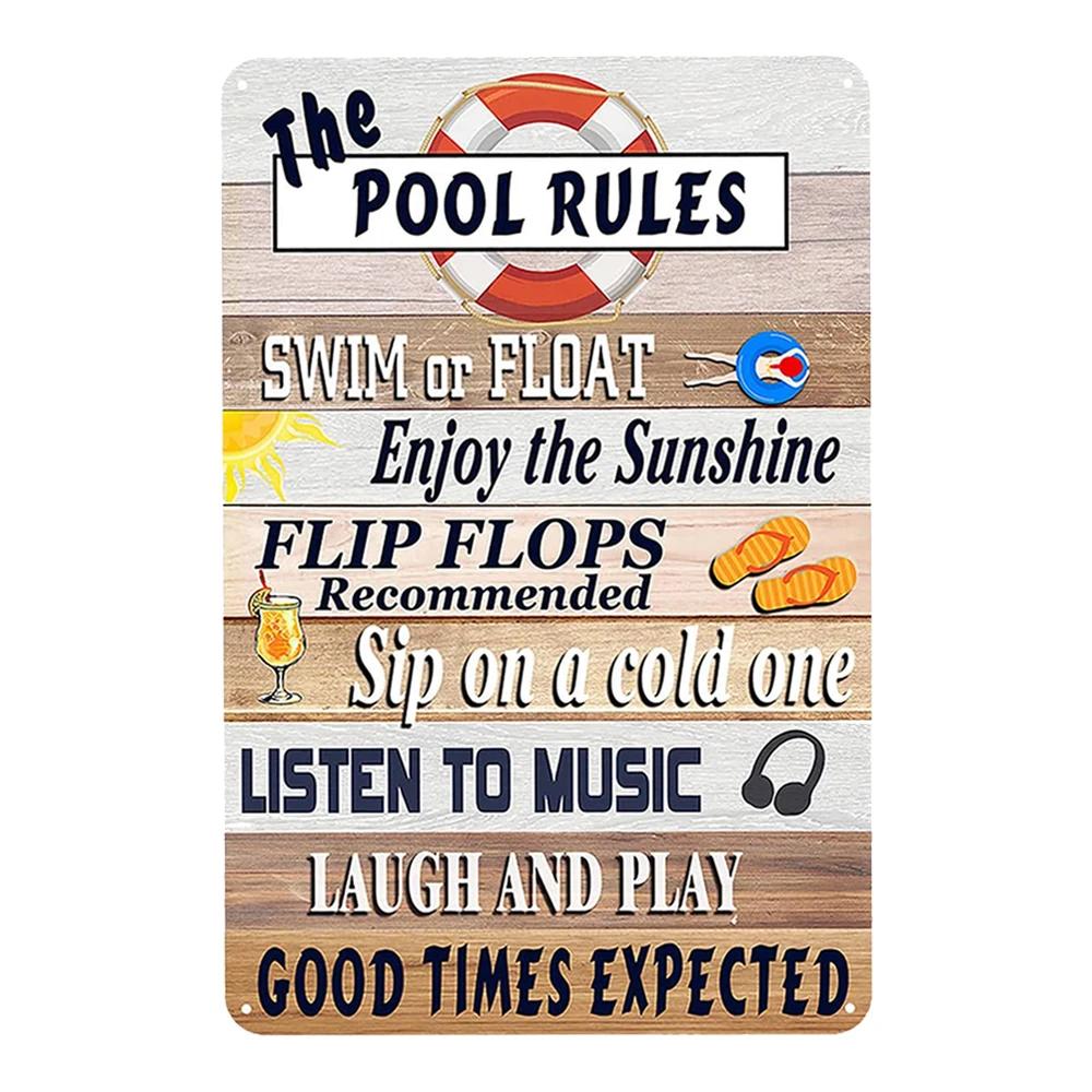 Pool Rules Sign for Outdoor, Backyard Metal Swimming Pool Sign, No Diving No Running No Peeing No Lifeguard On Duty Sign