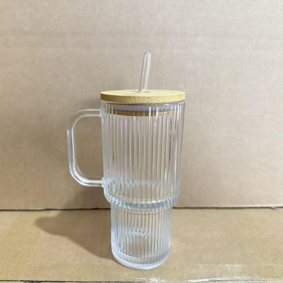 2025 Stylish Large Glass Water Cup with Handle, Lid, and Straw - Ice Buster Edition