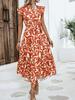 2026 Spring/Summer European and American Style Printed Round Neck Flutter Sleeve Fashion Dress for Women