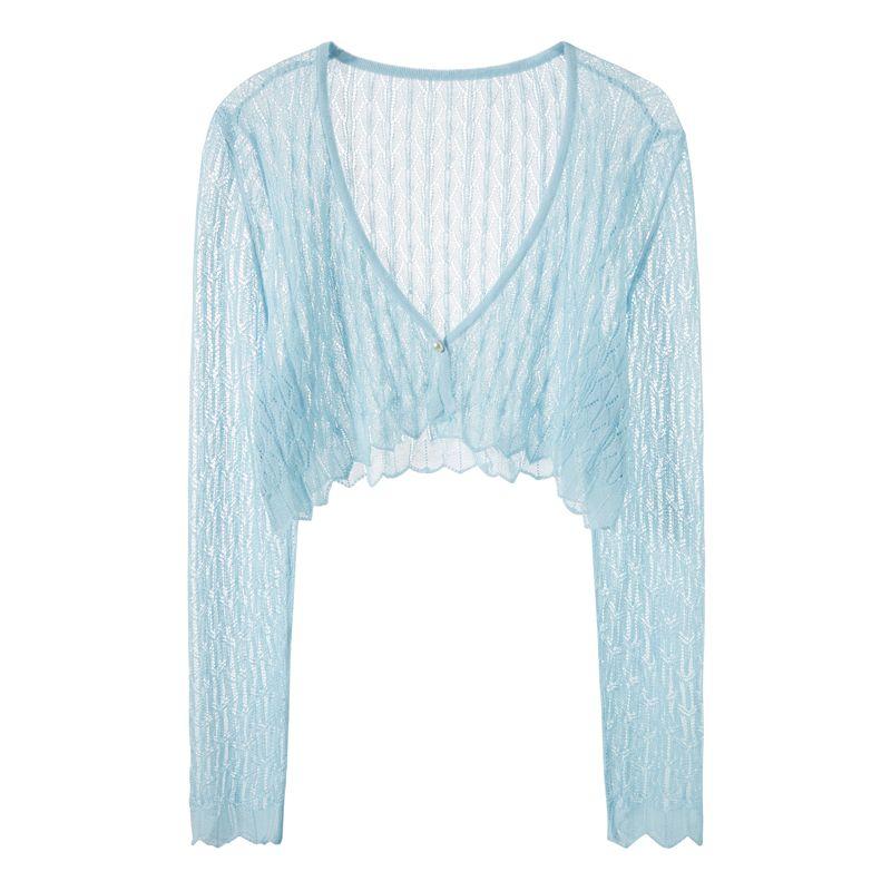 

Платье-слинг из ледяного шелка, шаль для помещений с кондиционером, вязаный кардиган Blue M