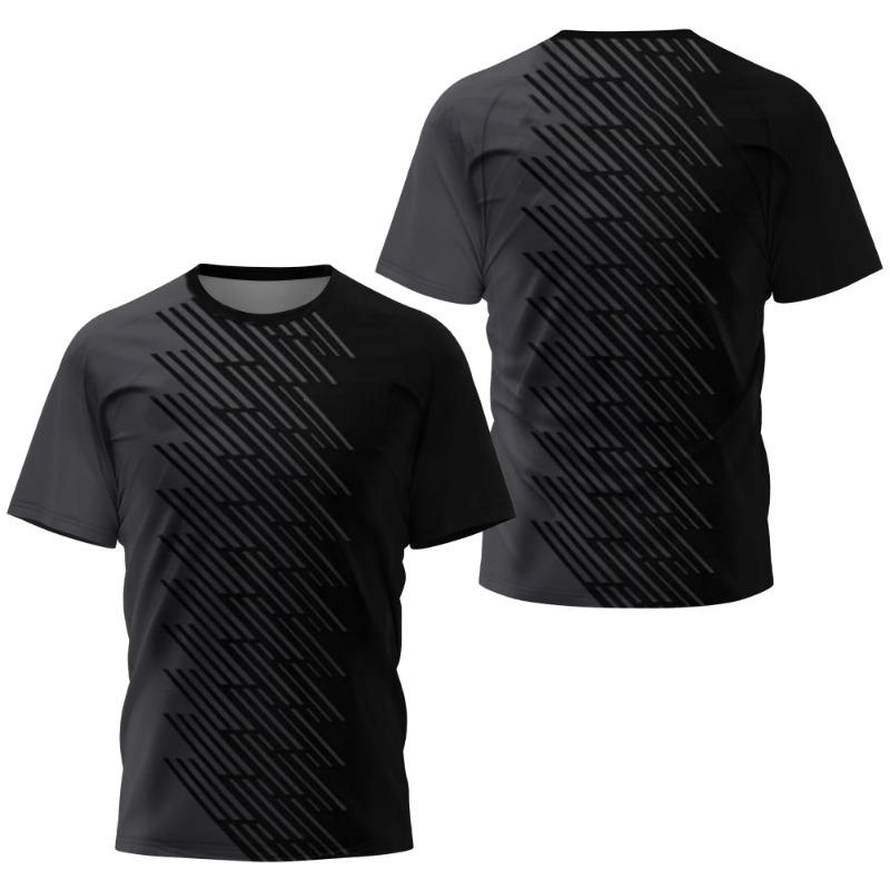 Fashionable gradient striped printed T-shirt, badminton and table tennis training clothing, summer casual top, sport