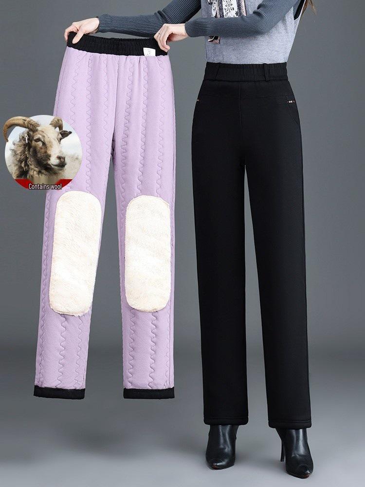 Women's Thickened Wool Denim High Waist Winter Pants - Plus Size Cashmere & Velvet Warm Cotton Elastic Pants